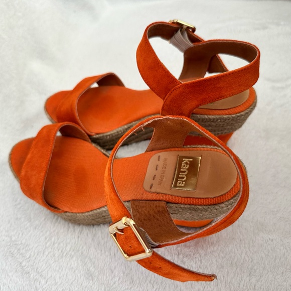 Kanna Orange Suede Leather Espadrille Wedge Sandals Women’s Size 38 / US 7-7.5 - Picture 5 of 14
